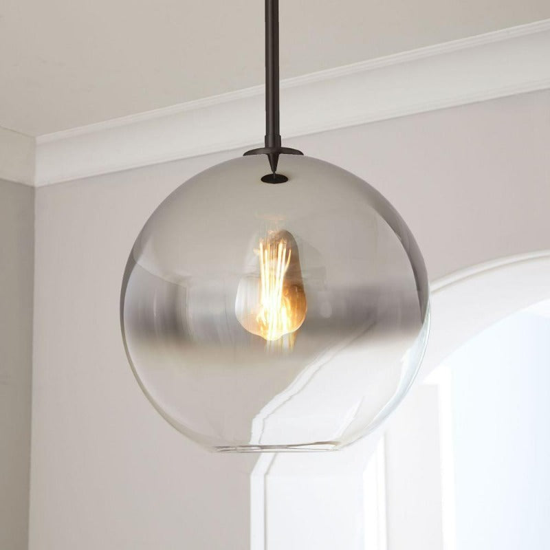 Glass Globe Pendant Light | Single Bulb Hanging Fixture with Brass & Metal Finish | Adjustable Cord Height | 8-12 Inch Diameter | E26