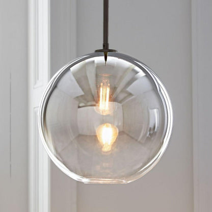 Glass Globe Pendant Light | Single Bulb Hanging Fixture with Brass & Metal Finish | Adjustable Cord Height | 8-12 Inch Diameter | E26