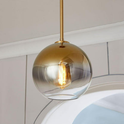 Glass Globe Pendant Light | Single Bulb Hanging Fixture with Brass & Metal Finish | Adjustable Cord Height | 8-12 Inch Diameter | E26