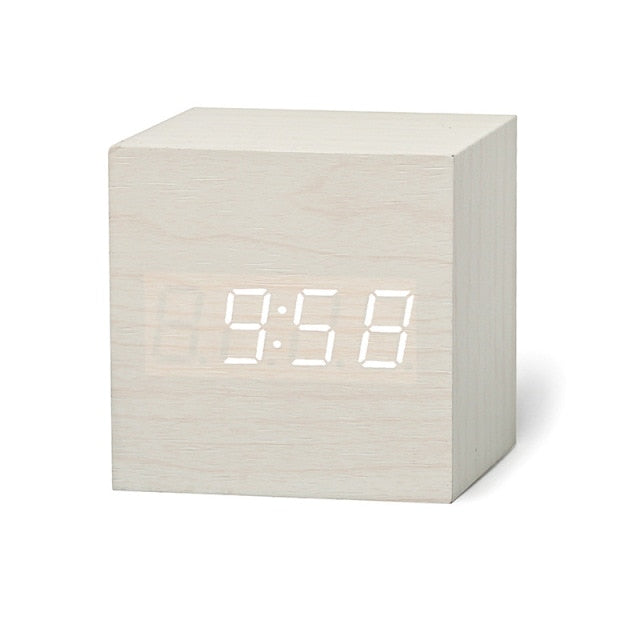 Voice-Activated Digital Alarm Clock with LED Display | Cube Design Bedside Clock for Bedroom, Office & Nightstand