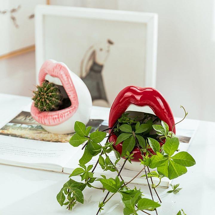 Smooch Lips Ceramic Planter