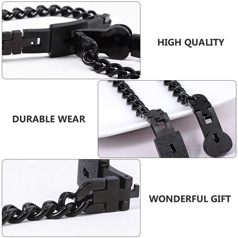 Couples Lock & Key Bracelet Set in Stainless Steel for Him & Her | Matching Jewelry Gift for Boyfriend Girlfriend Anniversary Valentine's Da
