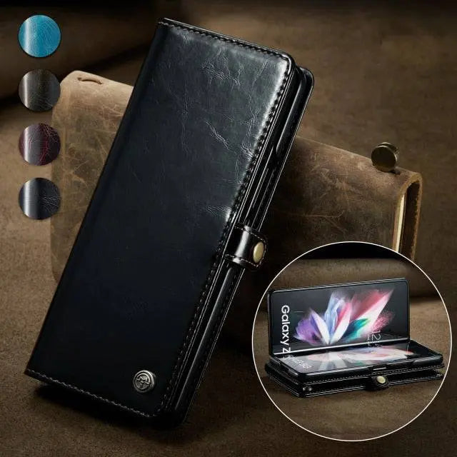 Folio Wallet Case for Samsung Galaxy Z Fold 3 – Genuine Leather Cover with Card Slots for Samsung Z Fold 3 5G – Full Protection Phone Pouch