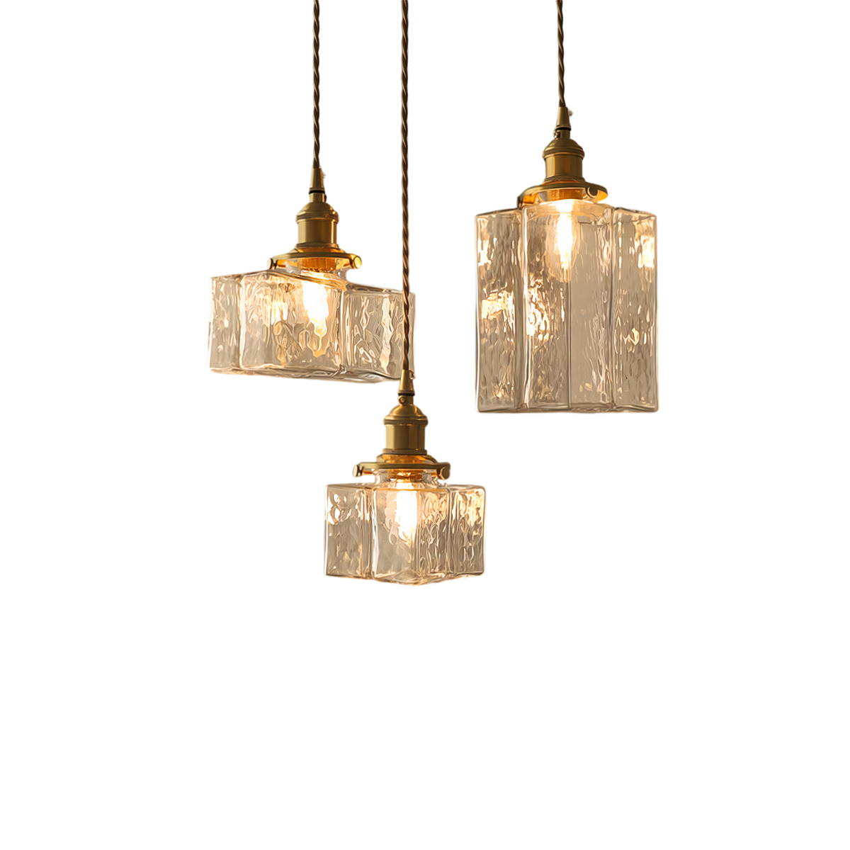 Hanging Fixture with Clear Textured Glass Globe & Brass Socket – 10 in Shade for Dining Table or Kitchen – Warm Ambient Overhead Lighting