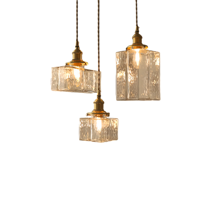 Hanging Fixture with Clear Textured Glass Globe & Brass Socket – 10 in Shade for Dining Table or Kitchen – Warm Ambient Overhead Lighting