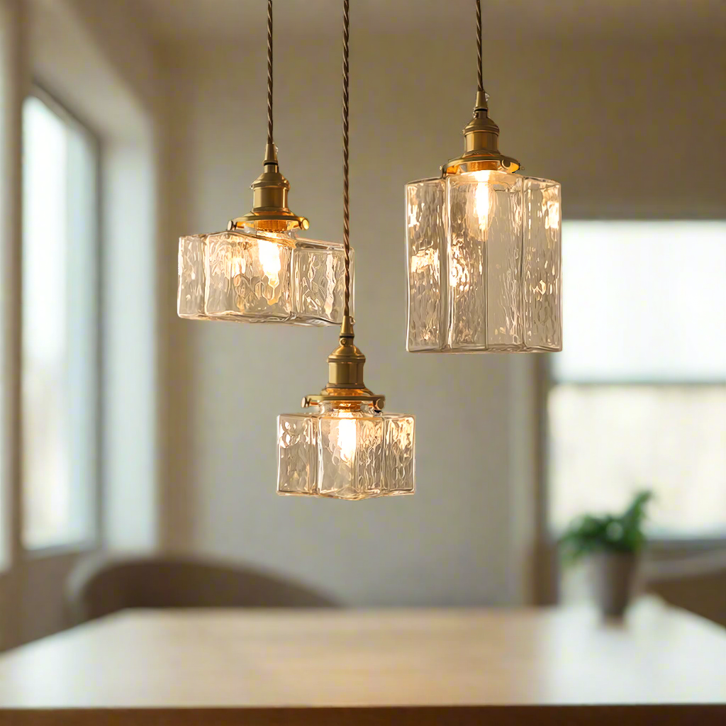 Ribbed Glass Globe Hanging Light Fixture with Brass Accents for Dining Areas and Entryways