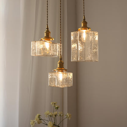 Hanging Fixture with Clear Textured Glass Globe & Brass Socket – 10 in Shade for Dining Table or Kitchen – Warm Ambient Overhead Lighting