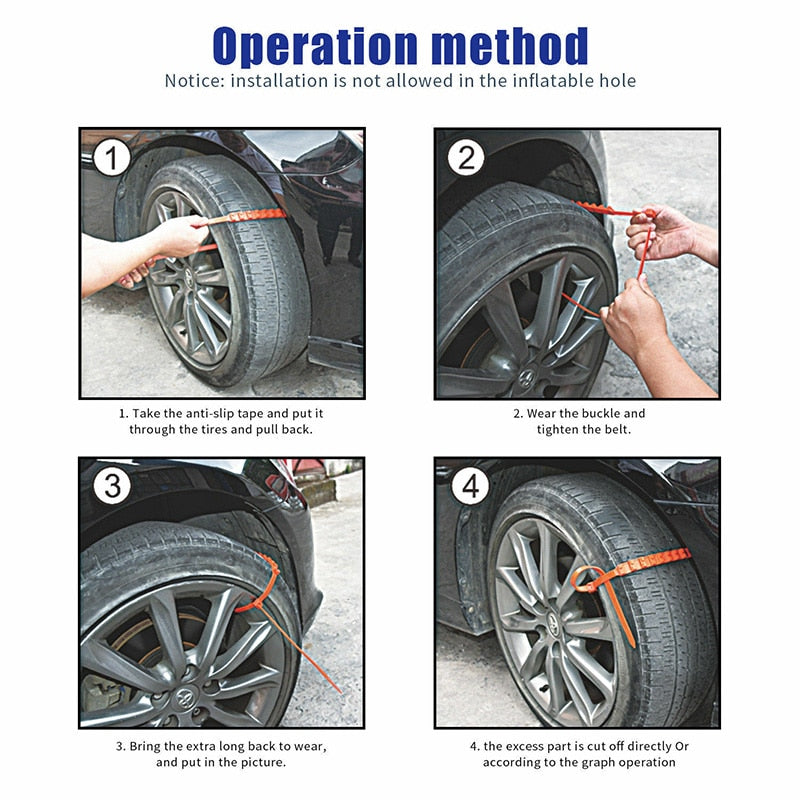 Tire Traction Straps for Snow and Ice - Emergency Anti-Slip Wheel Grips for Cars, SUVs, Trucks - Reusable Winter Driving Aid Kit