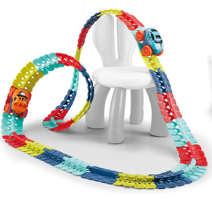 Bendable Snap-Together Car Track Set with Magnetic Vehicles for Kids Indoor Building and Racing Fun