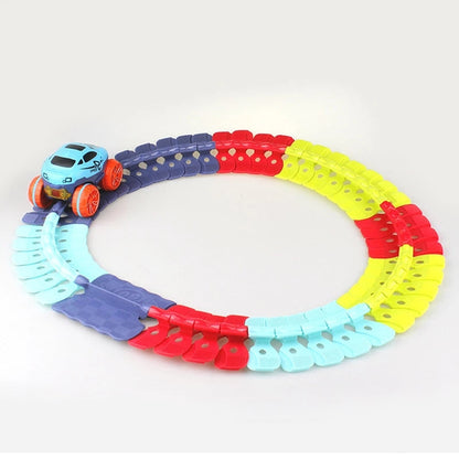 Bendable Snap-Together Car Track Set with Magnetic Vehicles for Kids Indoor Building and Racing Fun