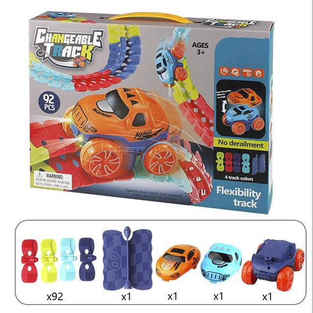 Bendable Snap-Together Car Track Set with Magnetic Vehicles for Kids Indoor Building and Racing Fun