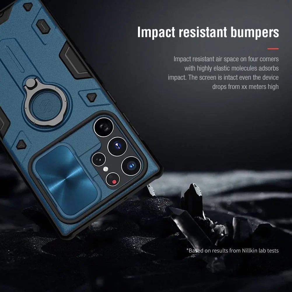 Aluminum Kickstand Phone Case with Camera Guard for Galaxy S22 Ultra – Wireless Charging Compatible