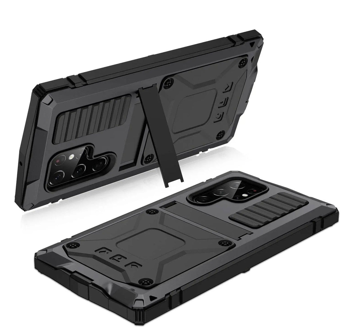 Metal Aluminum Phone Case with Kickstand & Glass Screen Protector for Galaxy S22 Series – Shockproof Full-Body Armor Shell