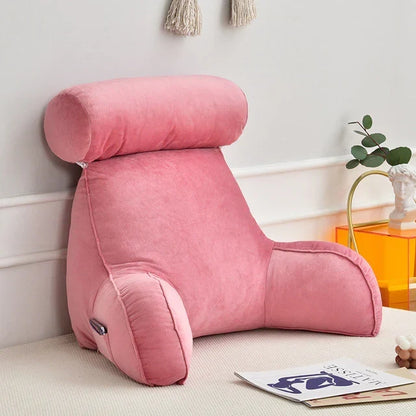Backrest Cushion with Armrests for Lounging in Bed – Lumbar Support Pillow for TV & Books – Machine Washable Cover, Side Pocket