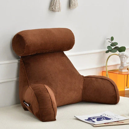 Backrest Cushion with Armrests for Lounging in Bed – Lumbar Support Pillow for TV & Books – Machine Washable Cover, Side Pocket
