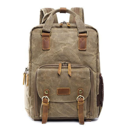 Water-Resistant Waxed Canvas Backpack for DSLR and 15-Inch Laptop