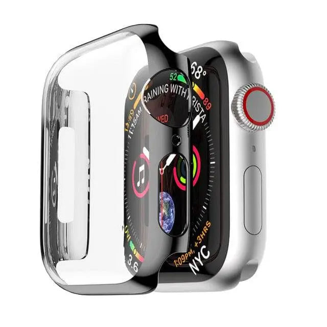 Snap-On Guard with Tempered Glass Screen Shield for Apple Watch Series 1-6 – 38mm, 40mm, 42mm, 44mm Full Body Protection Case