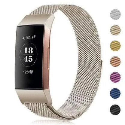 Adjustable Stainless Steel Mesh Fitness Tracker Band for Fitbit Charge 3 & 4 | Replacement Strap Wristband with Magnetic Clasp in Multiple