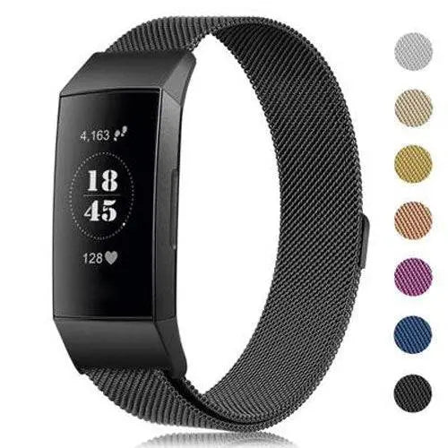 Adjustable Stainless Steel Mesh Fitness Tracker Band for Fitbit Charge 3 & 4 | Replacement Strap Wristband with Magnetic Clasp in Multiple