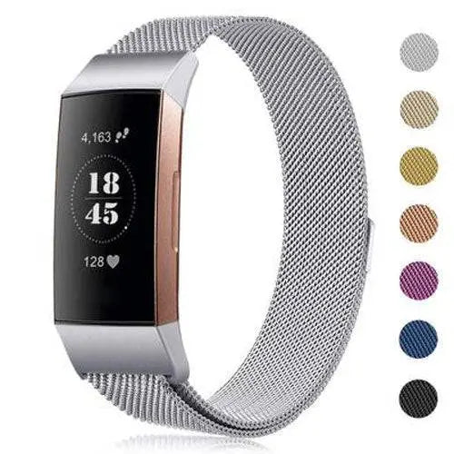 Adjustable Stainless Steel Mesh Fitness Tracker Band for Fitbit Charge 3 & 4 | Replacement Strap Wristband with Magnetic Clasp in Multiple