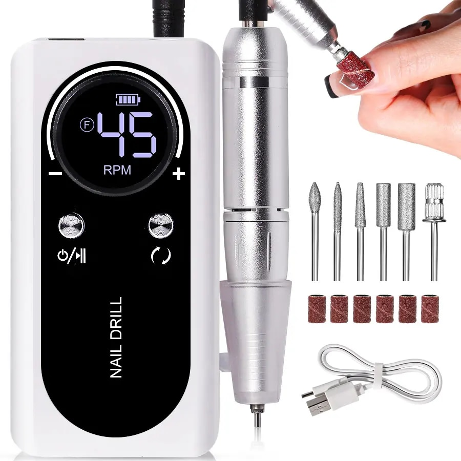 Electric Nail File for Manicure, Rechargeable Nail Drill Machine, Portable Nail Polisher with Low Noise for Home Use