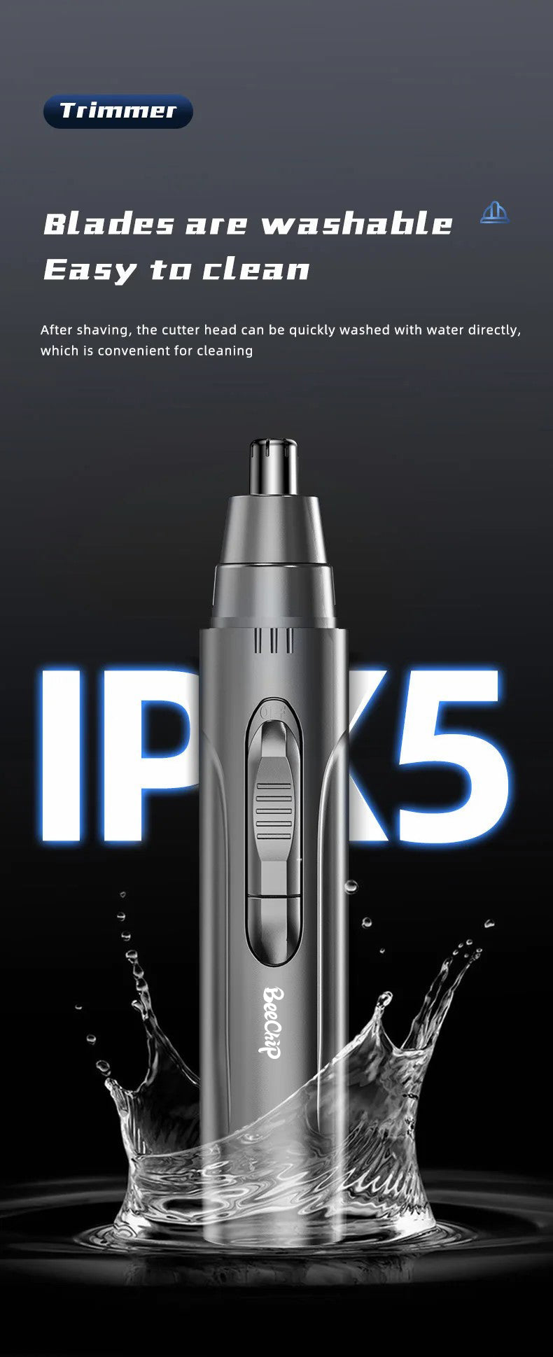 Cordless USB Rechargeable Facial Hair Trimmer for Nose and Ears with Stainless Steel Blades for Men and Women