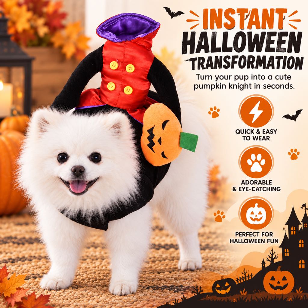 Pumpkin Knight Halloween Dog Costume, Red & Black Rider Style Pet Outfit for Halloween Parties, Trick-or-Treating & Cute Photos