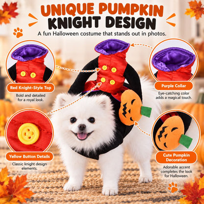 Pumpkin Knight Halloween Dog Costume, Red & Black Rider Style Pet Outfit for Halloween Parties, Trick-or-Treating & Cute Photos