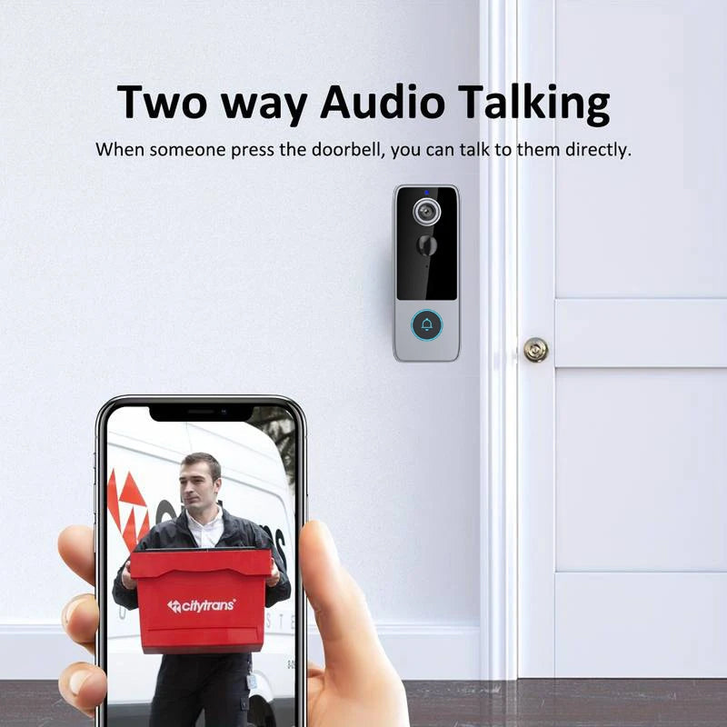 Smart Wireless Video Doorbell with HD Camera, Two-Way Talk & Motion Alerts – No Monthly Fees, Weather Resistant, Night Vision for Front