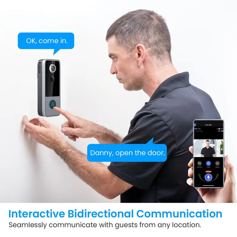 Smart Wireless Video Doorbell with HD Camera, Two-Way Talk & Motion Alerts – No Monthly Fees, Weather Resistant, Night Vision for Front
