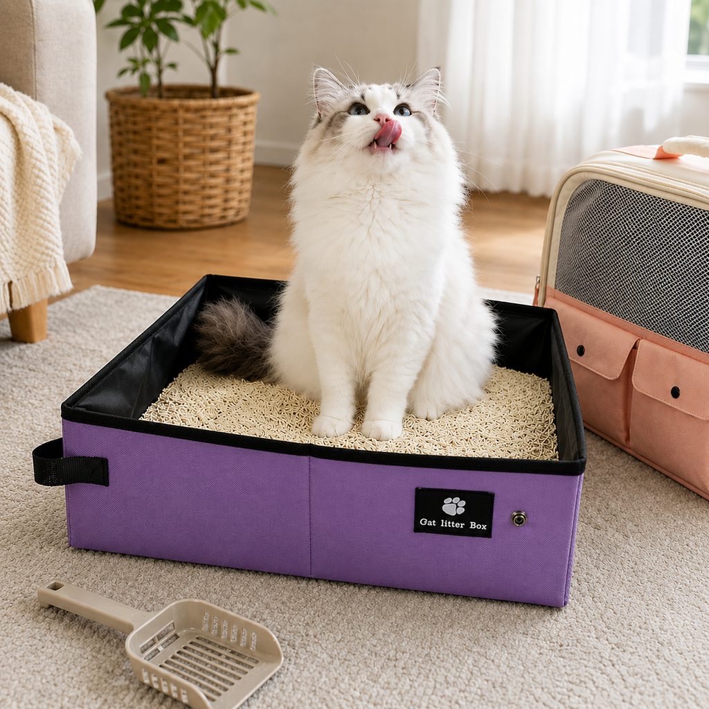 Ortekor Portable Foldable Cat Litter Box for Road Trips, Hotels & RV Travel - Reusable Waterproof Travel Cat Toilet to Stop Leaks & Save Space