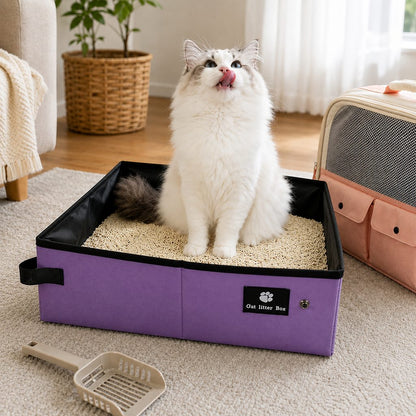 Ortekor Portable Foldable Cat Litter Box for Road Trips, Hotels & RV Travel - Reusable Waterproof Travel Cat Toilet to Stop Leaks & Save Space