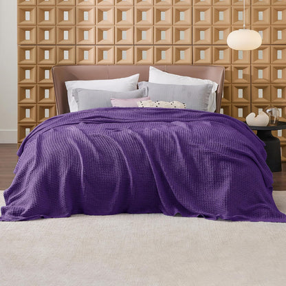 Cozy Haven | 100% Cotton Queen Blanket with Cooling Waffle Weave | Soft & Breathable for Summer Comfort