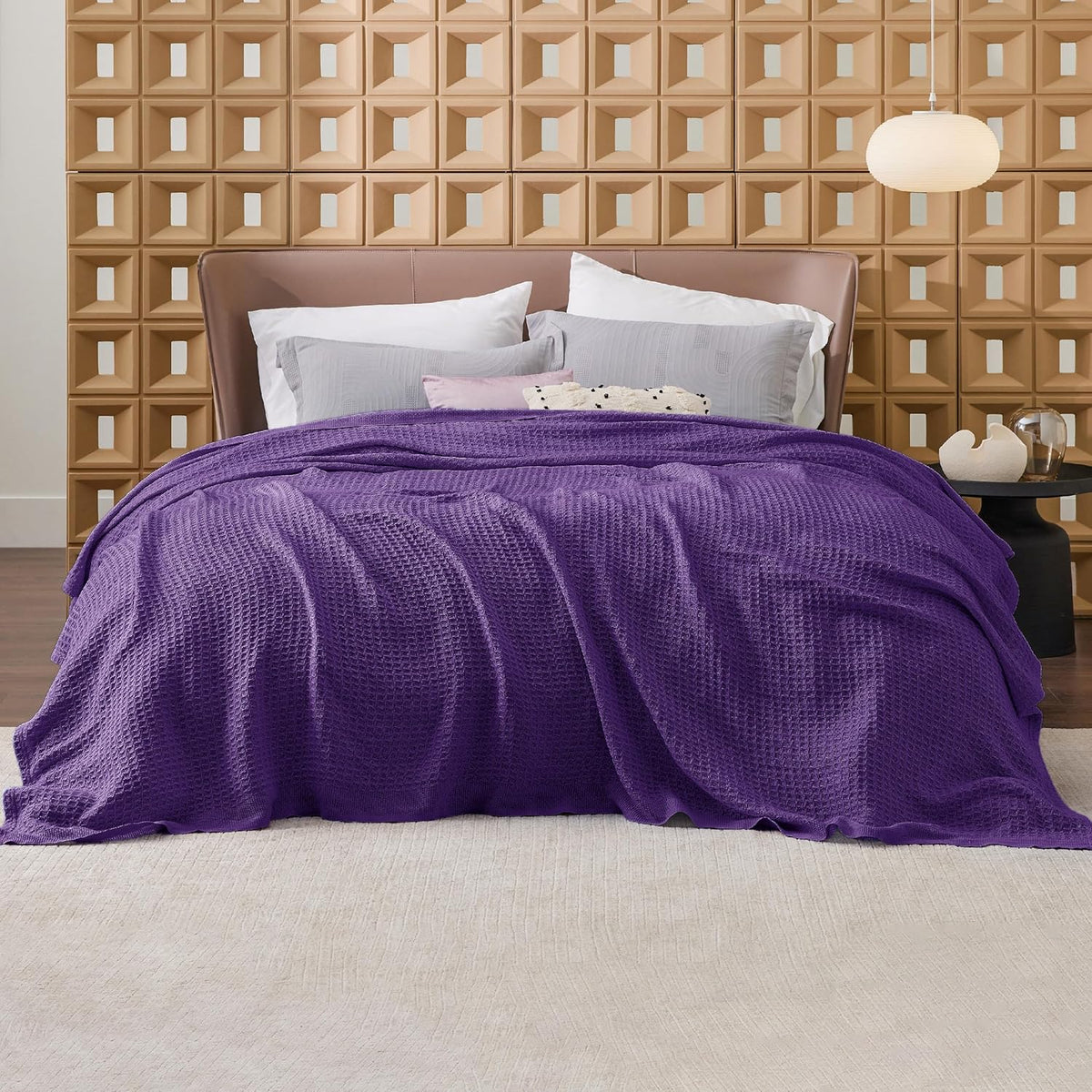 Pure Cotton Thermal Blanket – Queen 90×90 in – Textured Weave Layer for All Seasons – Lightweight & Breathable Throw for Bed or Sofa