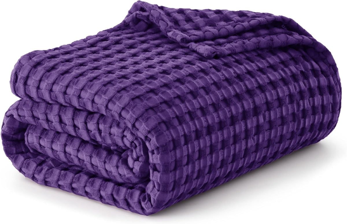 Cozy Haven | Cooling Waffle Queen Blanket with Lightweight Cotton & Bamboo | Soft Summer Throw for Hot Sleepers