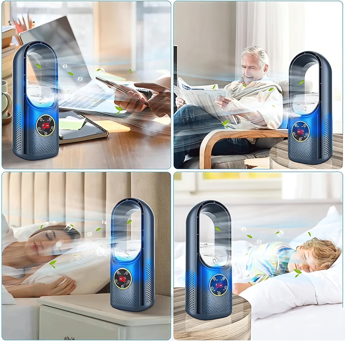 Compact Tower Fan Bladeless Design Whisper Quiet Portable USB Powered Air Circulator Cooler for Bedroom Office Desktop Home Cooling Energy E