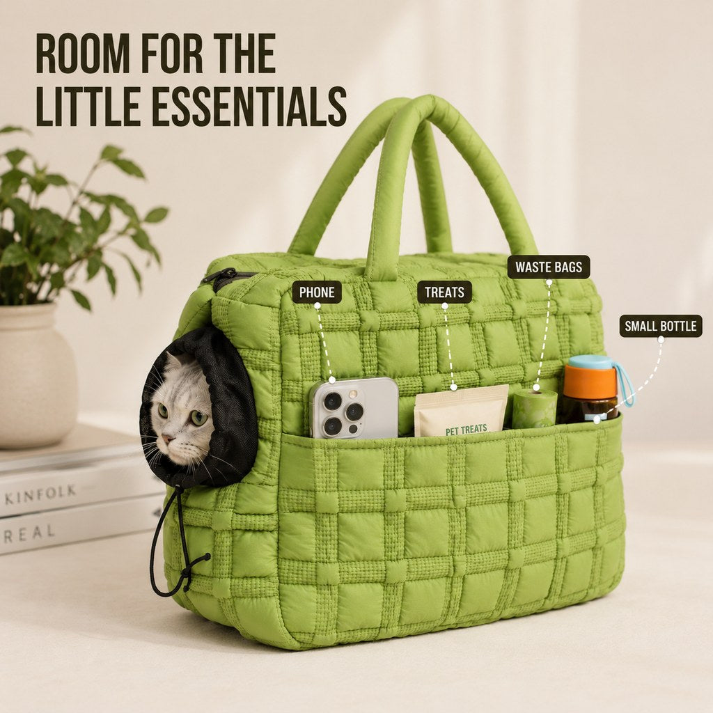 Ortekor Quilted Pet Carrier Tote for Cats & Small Dogs – Easy Hand & Shoulder Carry for Walks, Errands & Everyday Outings