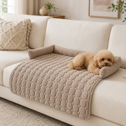 Ortekor Quilted Pet Couch Bed & Sofa Protector for Dogs & Cats – 3-Sided Bolster Corduroy Lounger with Non-Slip Backing for Couch, Floor & Bedroom – Helps Reduce Fur & Everyday Sofa Mess
