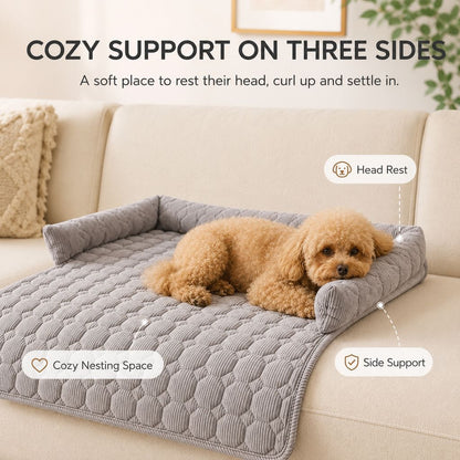 Ortekor Quilted Pet Couch Bed & Sofa Protector for Dogs & Cats – 3-Sided Bolster Corduroy Lounger with Non-Slip Backing for Couch, Floor & Bedroom – Helps Reduce Fur & Everyday Sofa Mess