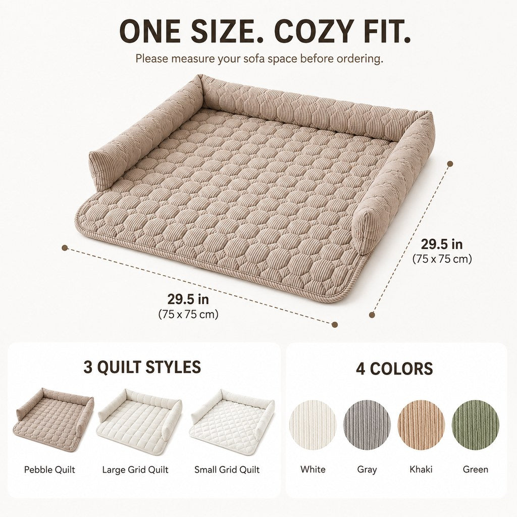 Ortekor Quilted Pet Couch Bed & Sofa Protector for Dogs & Cats – 3-Sided Bolster Corduroy Lounger with Non-Slip Backing for Couch, Floor & Bedroom – Helps Reduce Fur & Everyday Sofa Mess