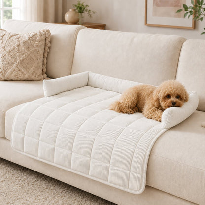 Ortekor Quilted Pet Couch Bed & Sofa Protector for Dogs & Cats – 3-Sided Bolster Corduroy Lounger with Non-Slip Backing for Couch, Floor & Bedroom – Helps Reduce Fur & Everyday Sofa Mess