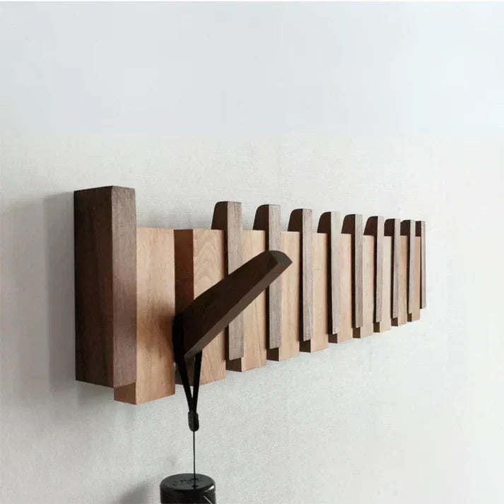 Wall-Mounted Coat Rack with Wooden Piano Key Design for Entryway