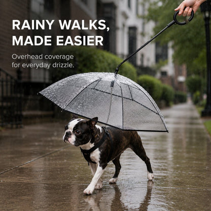 Ortekor Clear Dog Umbrella with Built-In Leash for Rainy Walks & Potty Breaks - Helps Reduce Wet-Coat Cleanup for Small Dogs