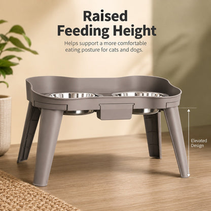 Ortekor Elevated Pet Feeder with Spill Guard for Cats & Dogs - Raised Dual Stainless Steel Bowls for Cleaner Floors