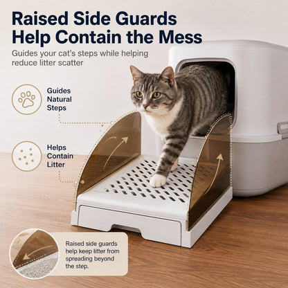 Ortekor Adjustable Cat Litter Box Step with Pull-Out Tray for Cleaner Floors