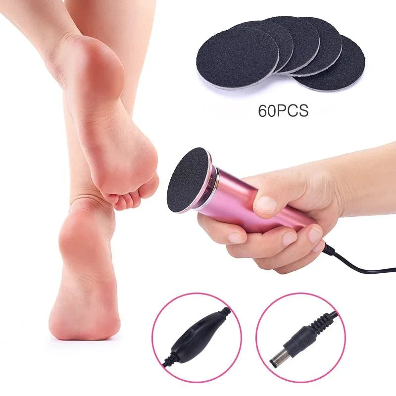 Rechargeable Electric Foot File for Smooth Heels & Callus Removal – Cordless USB Powered Pedicure Tool with Interchangeable Roller Heads