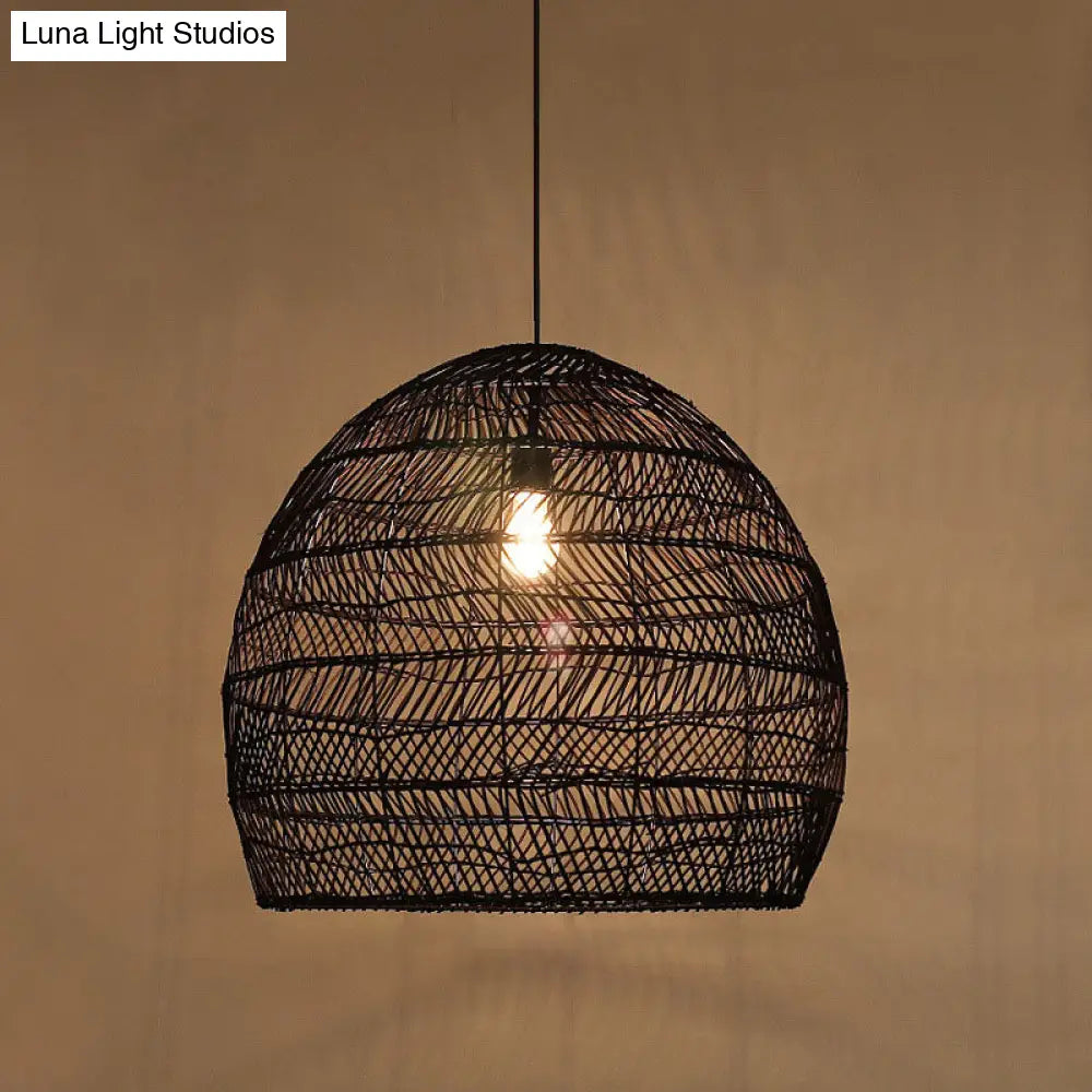 Woven Natural Fiber Dome Hanging Light Fixture – Bohemian Handcrafted Ceiling Lamp for Dining Room, Kitchen Island, Bedroom – Adjustable