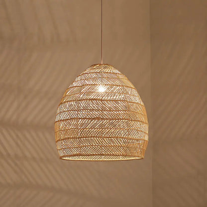 Woven Natural Fiber Dome Hanging Light Fixture – Bohemian Handcrafted Ceiling Lamp for Dining Room, Kitchen Island, Bedroom – Adjustable