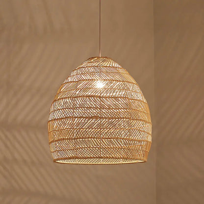 Woven Natural Fiber Dome Hanging Light Fixture – Bohemian Handcrafted Ceiling Lamp for Dining Room, Kitchen Island, Bedroom – Adjustable