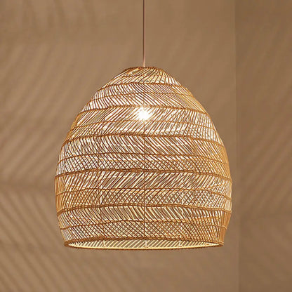Woven Natural Fiber Dome Hanging Light Fixture – Bohemian Handcrafted Ceiling Lamp for Dining Room, Kitchen Island, Bedroom – Adjustable